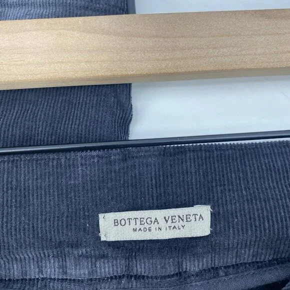Bottega Veneta Mens Size 50 Corduroy Dark Gray Navy Button Fly Pants Straight